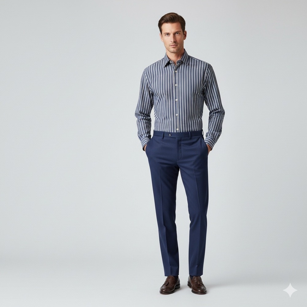 Brioni Mens Dress Large Shirt Long‎ Sleeve Striped Button Up Blue Brown White